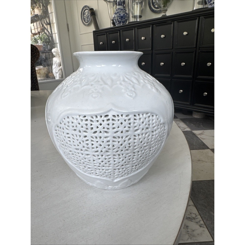 Beautiful White Perforated Ginger Jar - Marked China